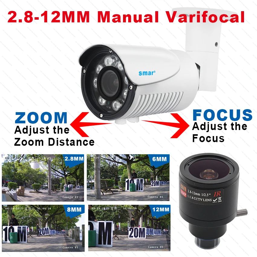  Smar H.265 5MP 4MP 2MP Surveillance IP Camera 2.8-12mm Zoom Lens 8pcs Nano LED Network Camera Night - 32847368359