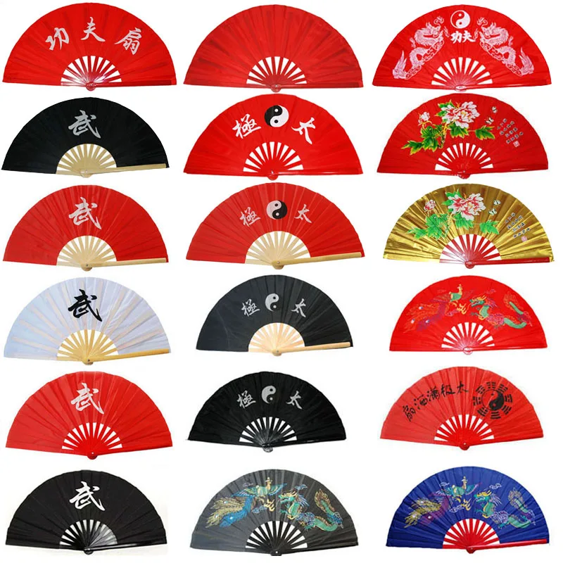 

10pcs/lot) 33CM Chinese Tai Chi Martial Arts Kung Fu Fan Bamboo & pure plastic Tai Chi double side fan right left hand wholesale