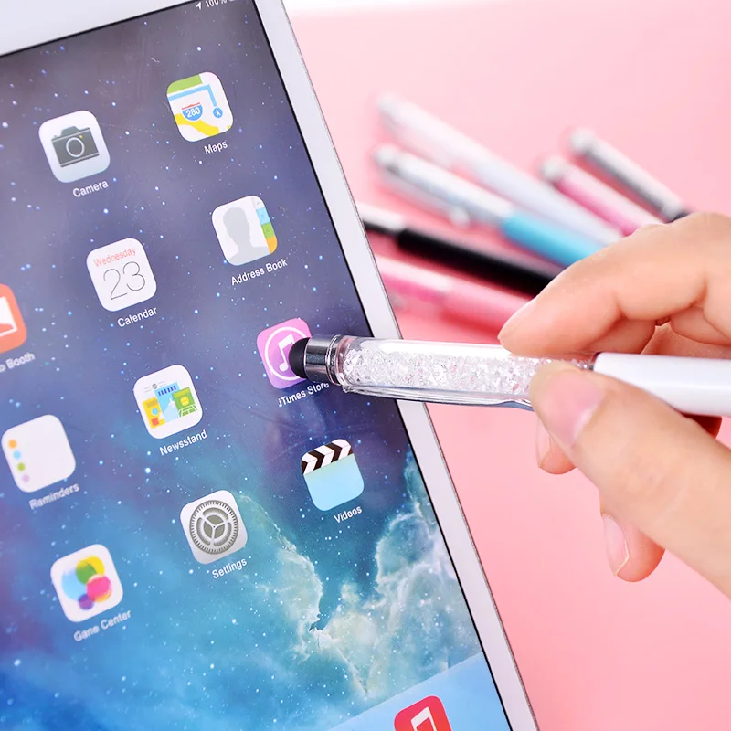 1 Pc Cute Kawaii Brand Diamond Metal Ballpoint Pen Touch Screen Crystal Ball Pen For Mobile Phone Office Supplies 6