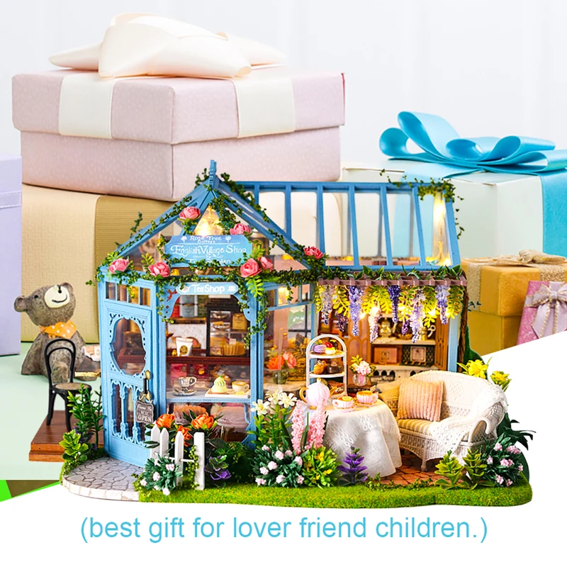 CUTEBEE DIY деревянный кукольный домик кукольных домиков Миниатюрный Кукольный дом мебель комплект Casa музыка светодиодные игрушки для детей, подарок на день рождения, M21