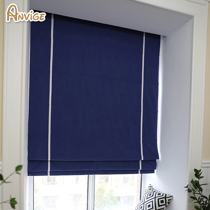 

Anvige Modern Motorized Navy Blue Printed Roman Shade Rollor Blind Window Curtains For Living Room