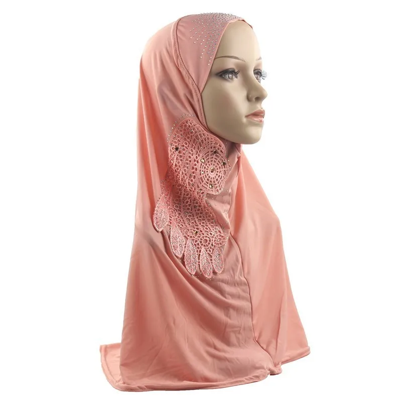 Мусульманский хиджаб для женщин 1 шт Амира платок ледяной шелк материал Красивая вышивка - Цвет: Orange Pink