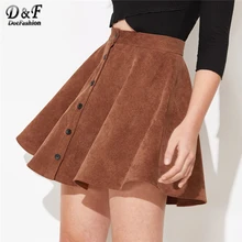 Dotfashion, однотонная, на пуговицах, расклешенная юбка, женская,, опрятная, летняя, повседневная, весенняя, Дамская мода, средняя талия, короткая, скейтерская юбка