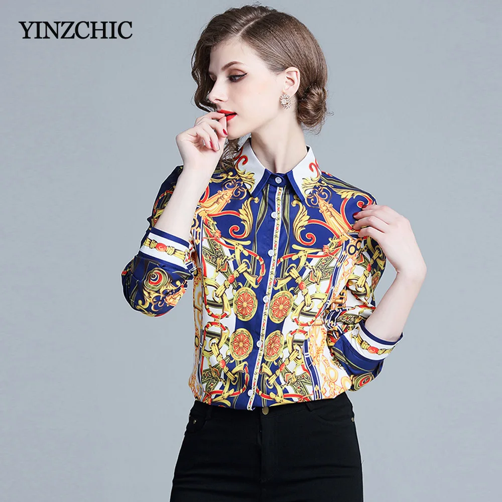 

Runway Style Womans Print Blouse Turn Down Collar Female All-match Casual Blouses Office Lady Work Shirts Spring Blouses Women