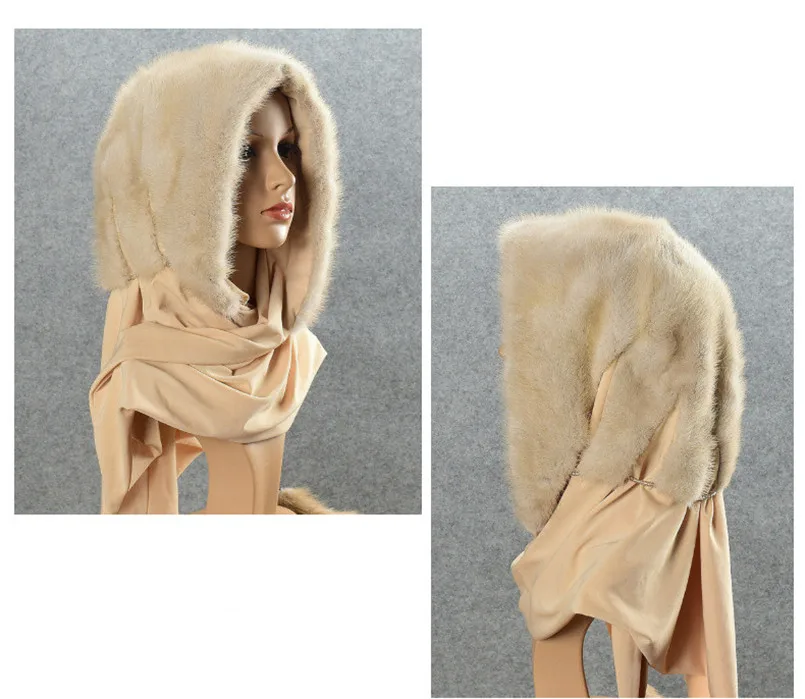 Новые меховые хиджаб из натурального меха норки женские зимние теплые мусульманских меховые шарфы/шарф с кисточкой gray черный мех