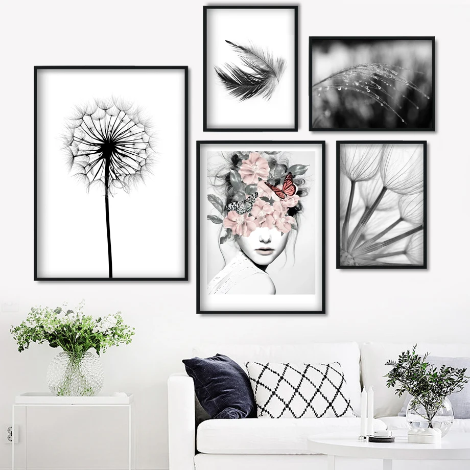 

Home Decorative Prints Painting Reed Dandelion Feather Girl Pictures Wall Art Modular Canvas Poster Modern Bedside Background