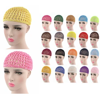 

Womens Mesh Hair Net Crochet Cap Solid Color Snood Sleeping Night Cover Turban