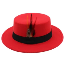 Детская шерстяная шляпа в стиле ретро из свиного пирога, шляпа из свинины, черная лента, тесьма с перьями, Круглый топ, Кепка(54 см, регулируемый Канат