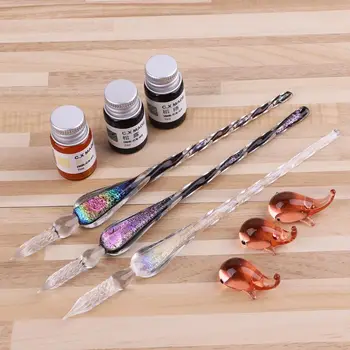

1 Set Transparent Handmade crystal glass starry sky dip pen Fountain Pen Set Ink Pens signature Gift