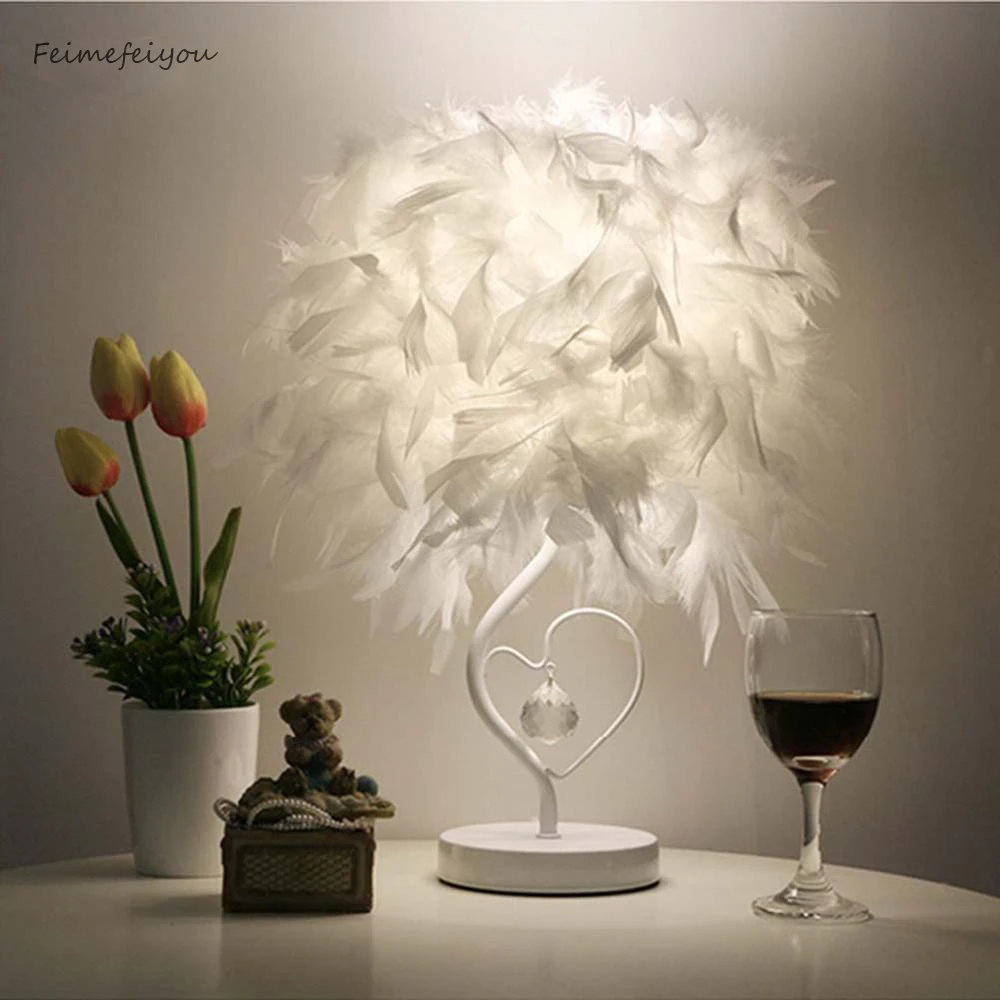  Feimefeiyou Bedside Reading Room Sitting Room Heart Shape Feather Crystal Table Lamp for bedroom Li - 32806482175