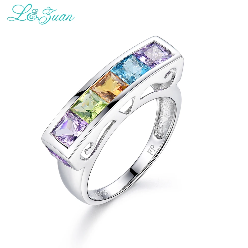 

I&Zuan Fine Jewelry 925 Sterling Silver Ring Natural Amethyst/Green Crystal/Topaz/Citrine Rings For Women Fashion Gift 7516V