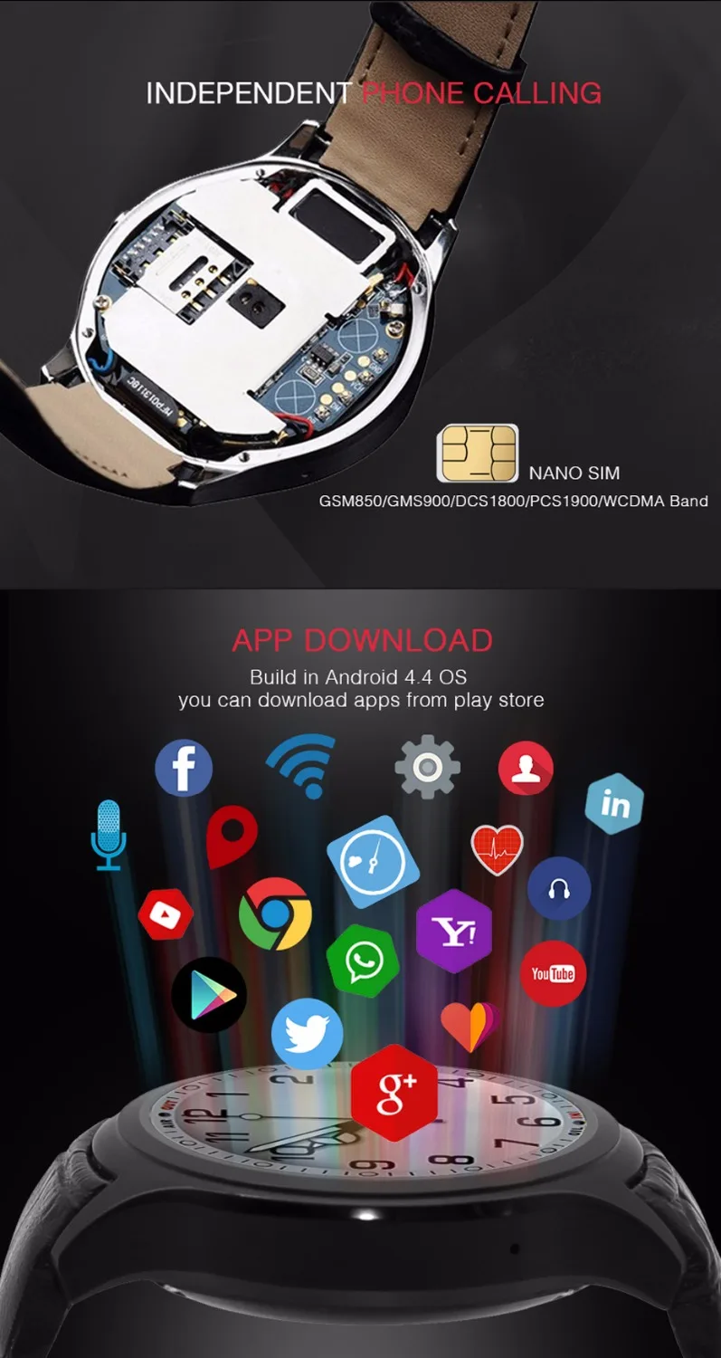 Finow X1 K8 Mini Smart Watch Android 4.4 Wearable Devices 3G WIFI GPS Clock NO.1 D5 Smartwatch PK KW88 KW18 I3 DM368 watch black