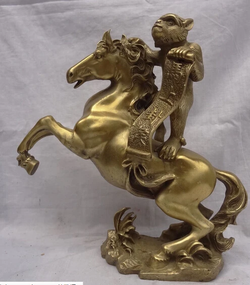 

6625+++12 Chinese Brass FengShui Animals Monkey Decree Seal Ride Horse Statue Sculpture