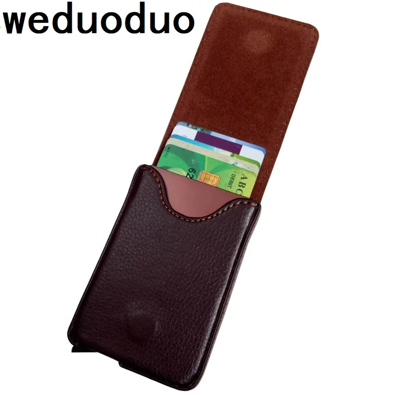 

2020 Antitheft Men Fashion Credit Card Holder Blocking Rfid Wallet New Pu Leather Card holder Aluminum Metal Purse