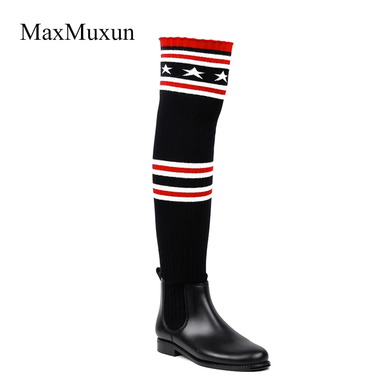 Buy MaxMuxun Rubber Rain Boots 2017 Autumn British Style Over The Knee