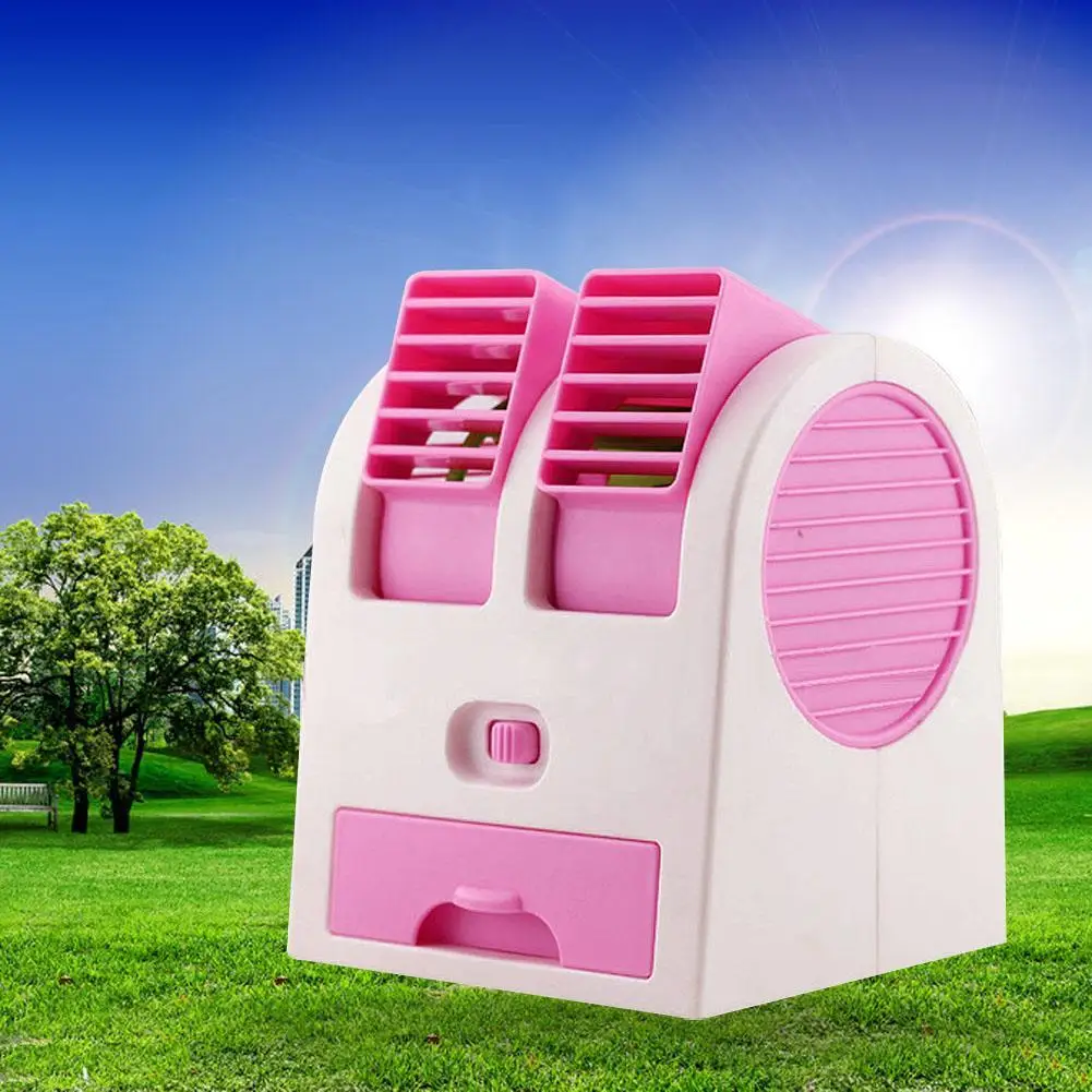 

Pink Mini Small Fan Cooling Portable Desktop Dual Bladeless Air Conditioner Fan USB Travel Kits for Outdoor Camping Hiking
