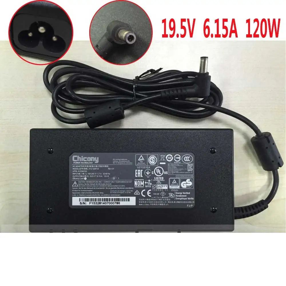 Original Chicony 120W 19.5V 6.15A  AC DC Adapter for MSI GE60 GE70 A12-120P1A A120A010L Adapter Charger 