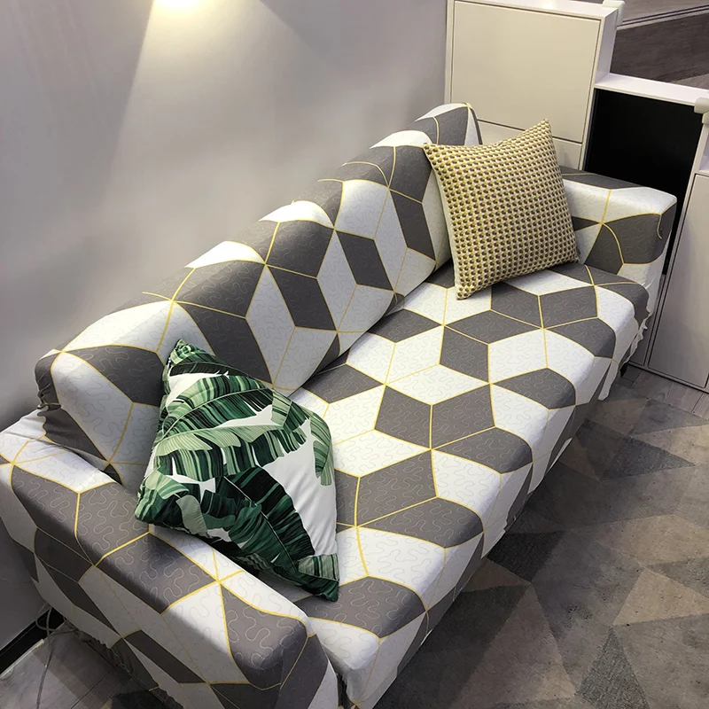 

Geometry Design Sofa Cover Sectional L -shape Corner Couch Cover Elastic Spandex Slipcover All-inclusive Sofa Towel Protector
