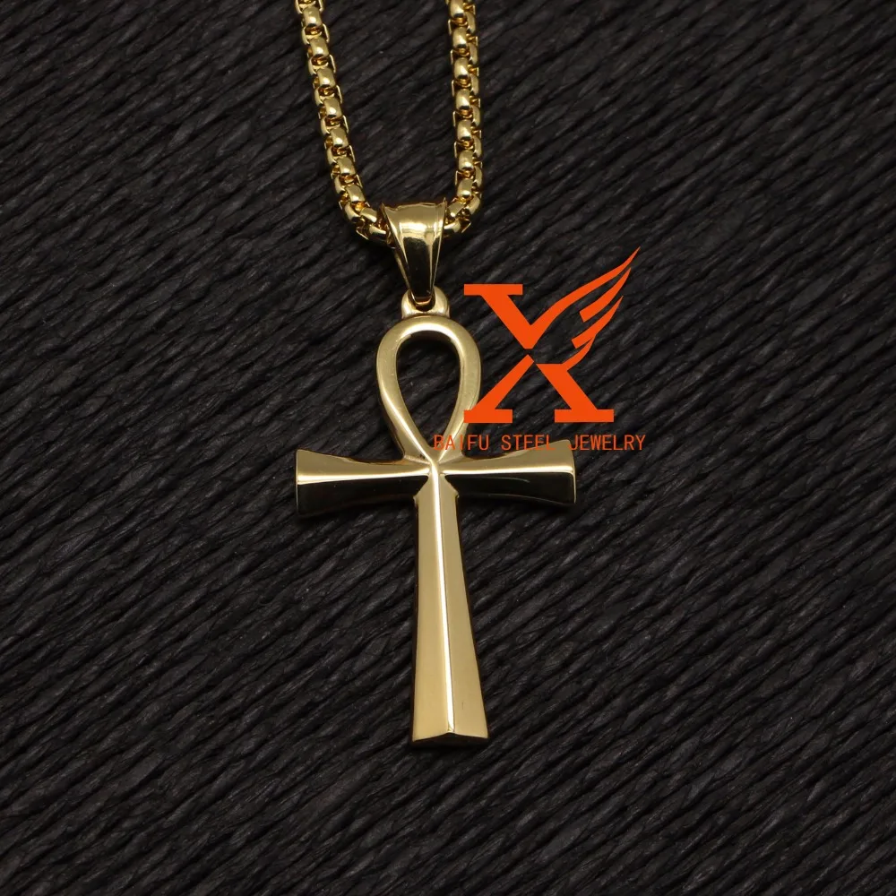 24 3mm 3d new egyptian ankh gold stainless steel ankh pendant