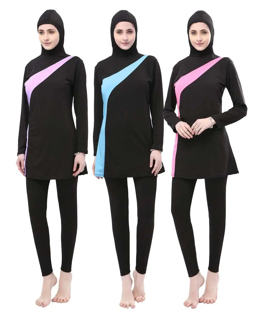 Женское платье с длинным рукавом мусульманский купальный костюм контраст Цвет