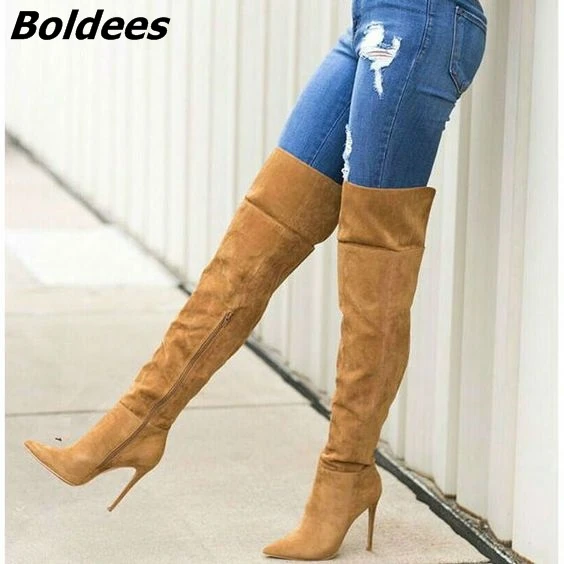 Brown suede high heel boots Clearance