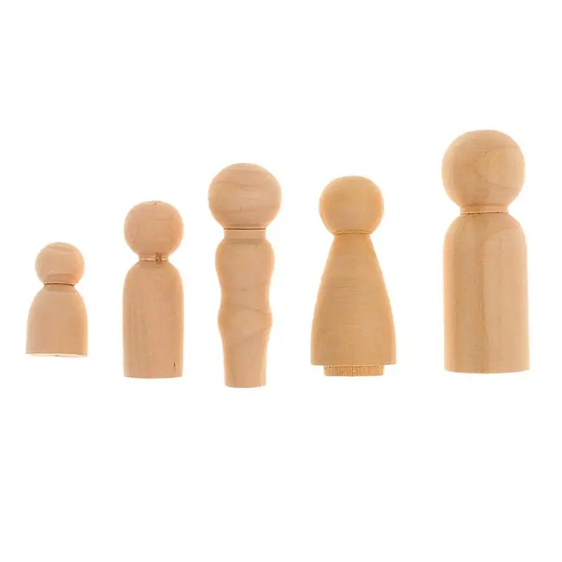 5/10pcs Wooden Peg Dolls Unpainted Figures DIY Arts Crafts Supplies Kids Baby Toys for Wedding Cake Decoration Kids Painted Toys - Цвет: C 5pcs