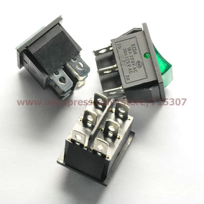 KCD4-202 green on-off with light 6pins 16A 250V(1)