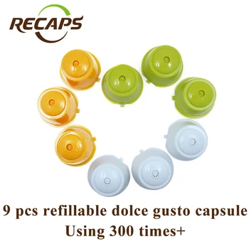 

RECAPS 9pcs/pack Refillable Reusable Coffee Capsule Pod Refilling for Nescafe Dolce Gusto Machines Makers Brewer BPA Free