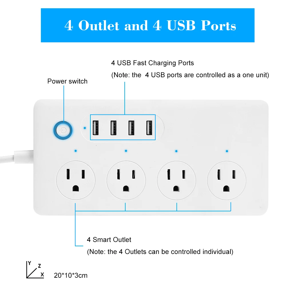WiFi умная розетка с разъемом, мульти-вилка, таймер, розетка с 4 розетками переменного тока, 3 usb-порта, бесплатное приложение, дистанционное управление