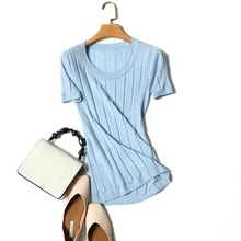 Женский свитер, футболка, кашемир, простой дизайн, круглый вырез, короткий рукав, 4 цвета, тонкий пуловер, трикотаж,, новая мода