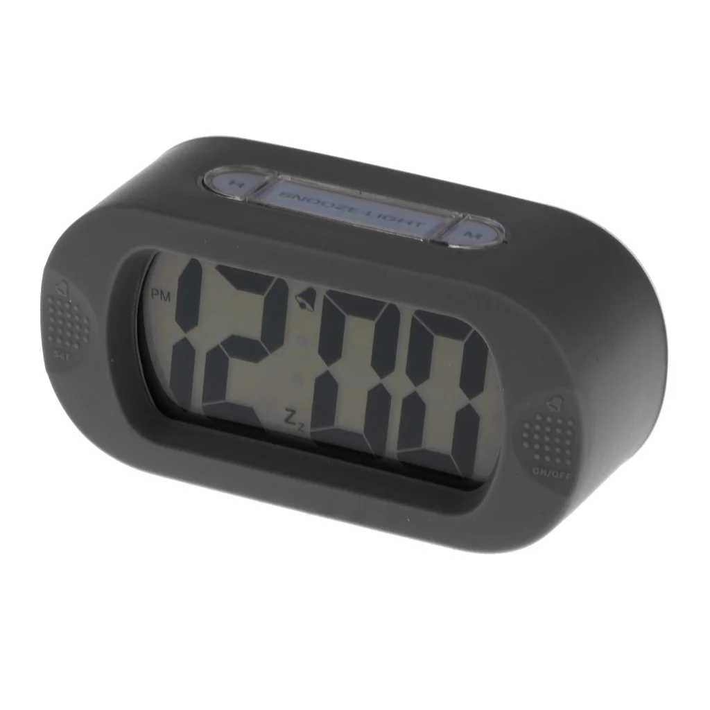Electronic Snooze Digital LCD Large Screen Silicone Desktop Home Travel Alarm Clock Progressively Louder Wake Alarm Clock Black
