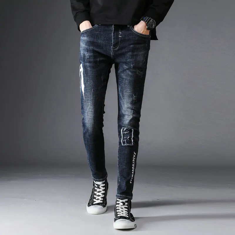 UMMEWALO Мужские джинсы из денима стрейч обтягивающие джинсы для мужчин хлопок тонкие прямые повседневные джинсы мужские качественные рваные