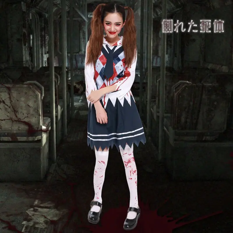 Buy Zombie School Girl Costume Halloween Fancy Dress