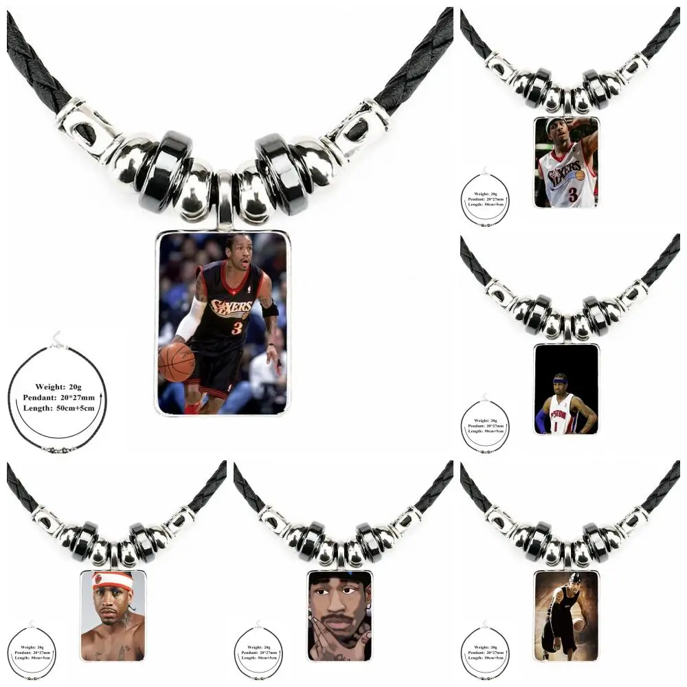 EJ Glaze Allen Iverson Glass Cabochon Necklace Vintage Black Leather Bead Pendant Necklace Women Jewelry For Child EJ Glaze Allen Iverson Glass Cabochon Necklace Vintage Black Leather Bead Pendant Necklace Women Jewelry For Child