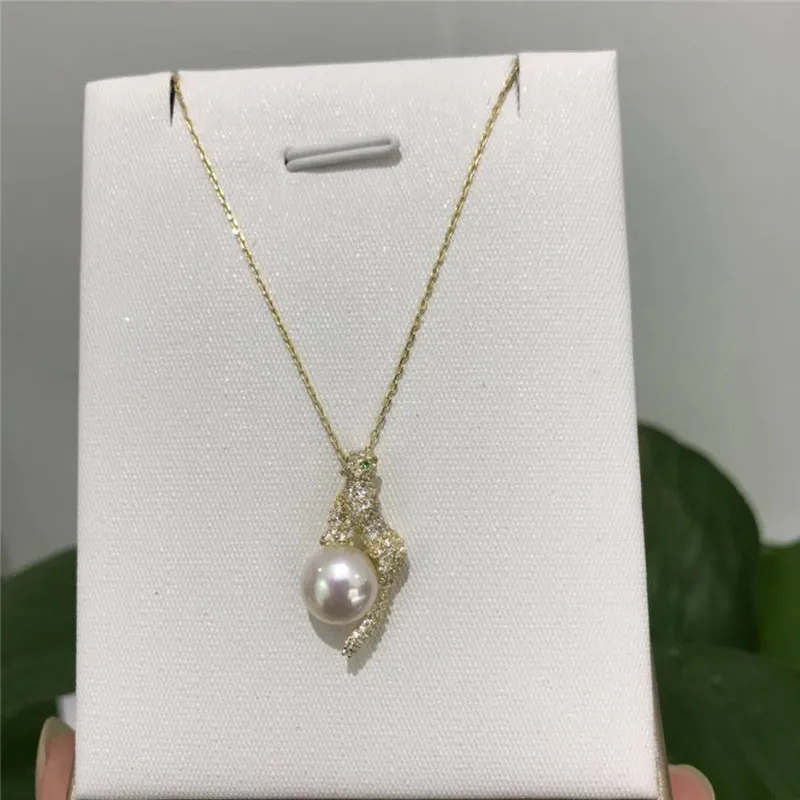 

Fashion wild lovely natural AA freshwater pearl 7-8MM pearl 925 sterling silver Leopard head necklace 16"