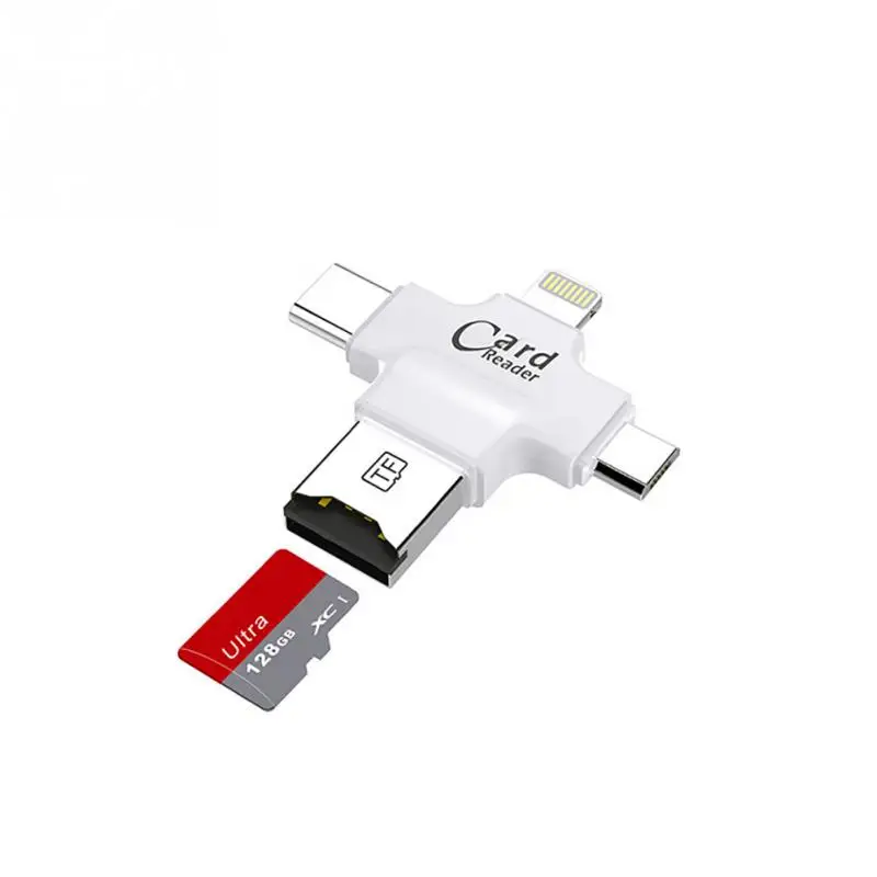 4 в 1 кард-ридер type C Micro USB адаптер Micro SD кард-ридер для iPhone/iPad Smart OTG - Цвет: Белый