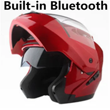 

Gloss black Built-in Bluetooth Motorcycle Helmet Flip Up Helmets Capacete Duas Vizeira BT Casque Moto Casco DOT certificate