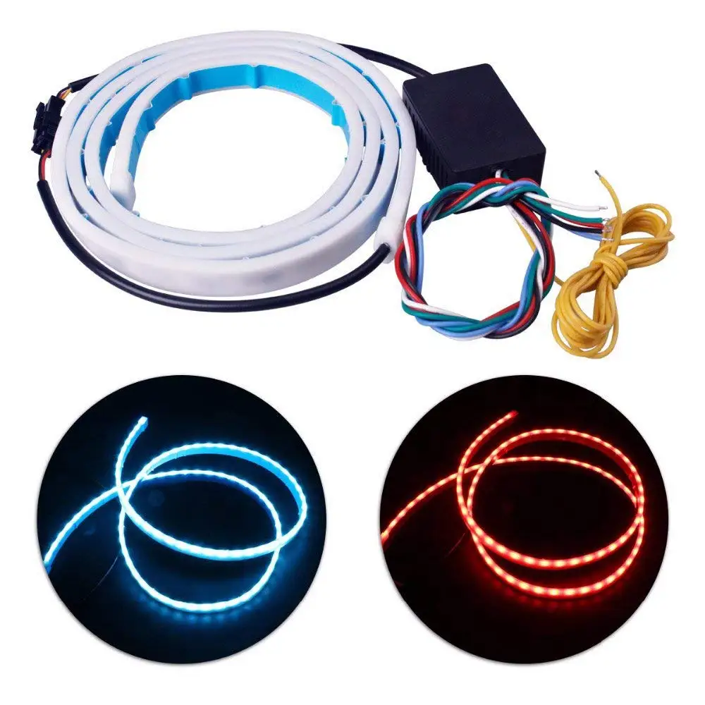 LED Strip Tail Light Streamer Flexible Brake Ice Blue Red Flowing Rear Trunk Dynamic Turn Signal Reverse Warning Flash Lights