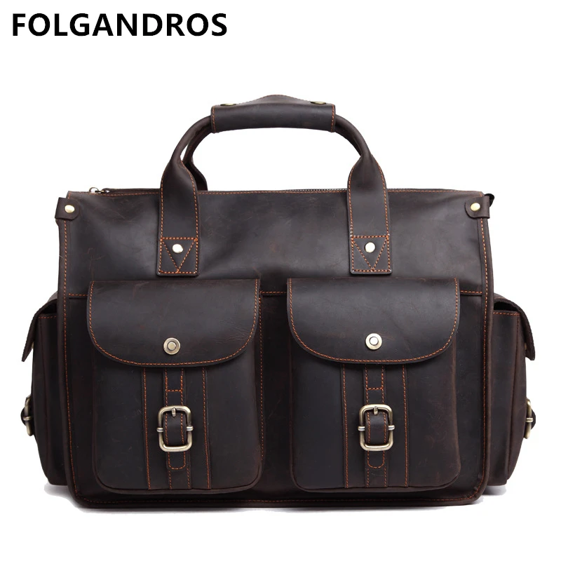 Men's Briefcase Crazy Horse Genuine Leather Handmade Briefcases