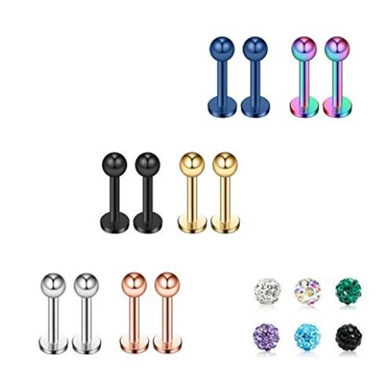 

JFORYOU 16G Lip Rings Labret Studs Surgical Steel Hypoallergenic Bioplast Labret Piercing Set