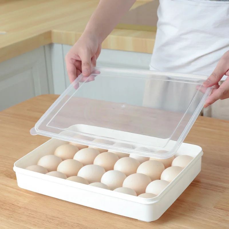 24 Grid Food Storage Container for Eggs Box Plastic Kitchen Fridge Tough and Wear Resistant Save Space Bottom Increase Safety