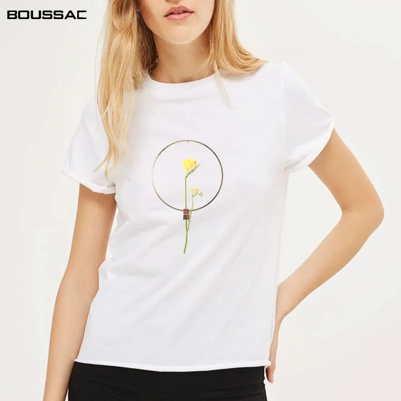 

2019 Harajuku Clothes Flower Print T-shirt Female Cotton Women Tshirts Summer Casual White Femme T shirt Tops Tee camiseta mujer