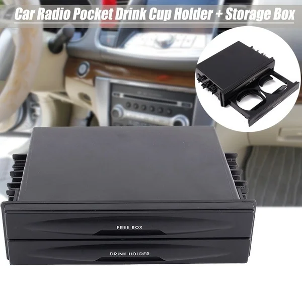 

2 In 1 Universal Car Auto Double 1 Din Pocket Radio Multifunction Car Organizer Plastic Storage Box Drink Cup Holder