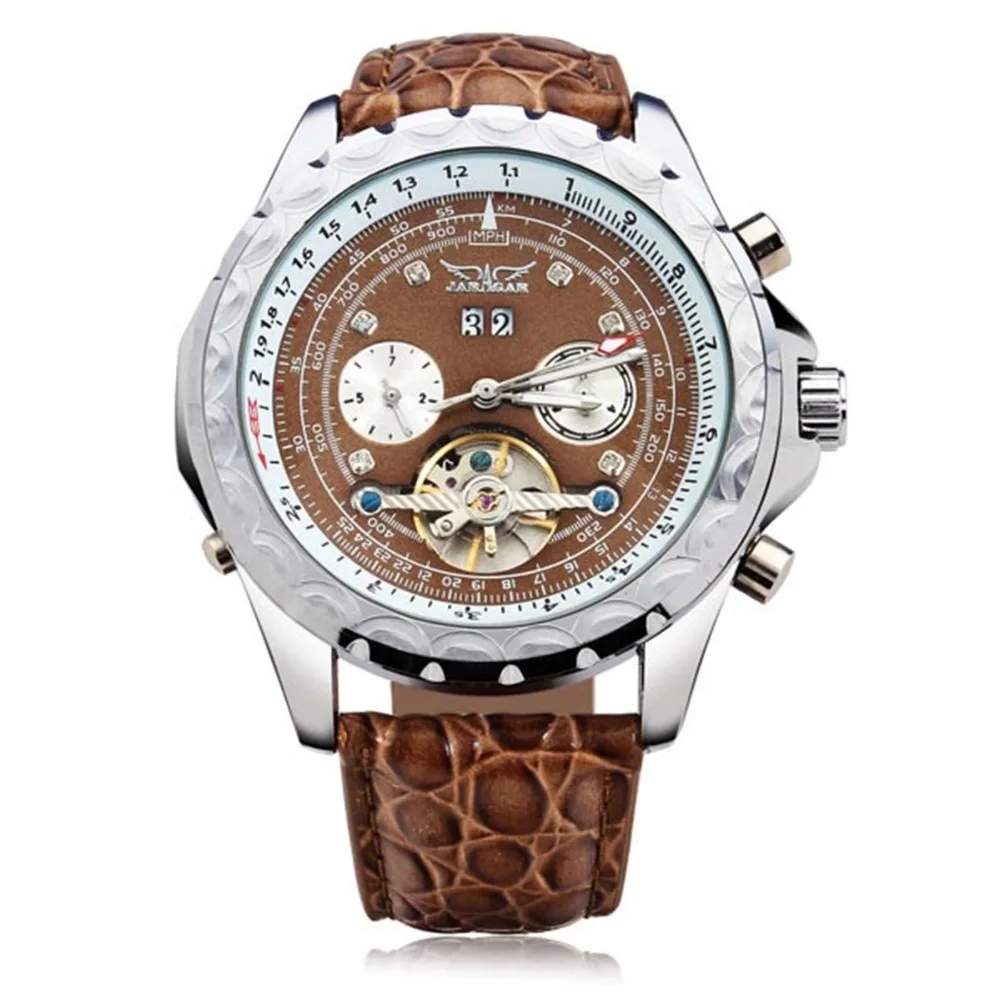 JARAGAR Brand Luxury Calendar Automatic Mechanical Tourbillon Lether Band Men Wrist Watch Men s Watches 2016