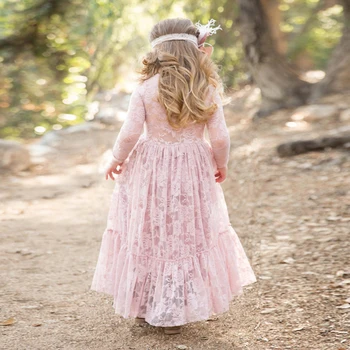 

2-13T Princess Bohemian Autumn Spring Girls Lace Dresses 2017 Long Sleeves Lace Dresses For Girls Birthday Party Kids Cothes