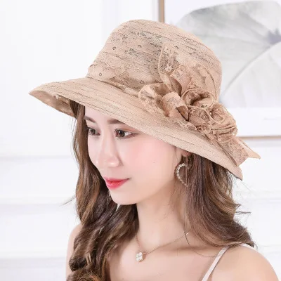 Новинка, летняя элегантная женская шляпа с широкими полями, кружевная шляпа, женские вечерние шляпы, пляжные УФ-шляпы, женские шляпы - Цвет: Khaki