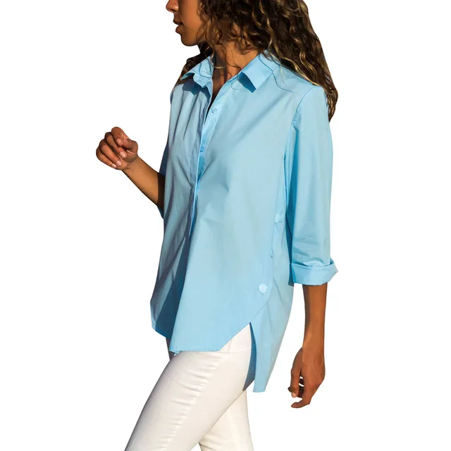 Women Fashion Turn down Collar Daily Solid Polyester Button Down Long