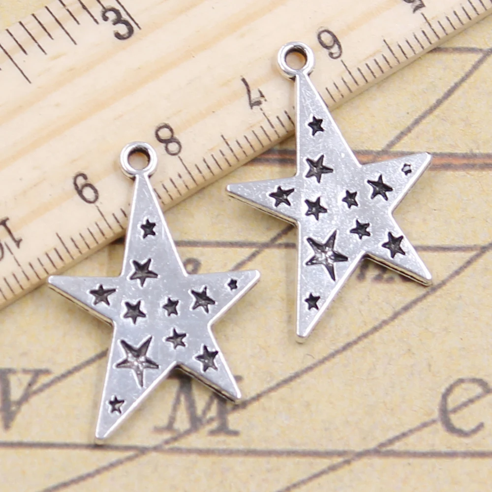 10pcs Charms Star Pentagram 28x21mm Tibetan Bronze Silver Color Pendants Antique Jewelry Making DIY Handmade Craft