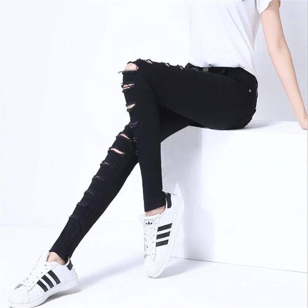 Whole cotton Hollow out hole Elastic force Pencil pants Leggings high waist jeans woman skinny women jeans mujer jean plus size