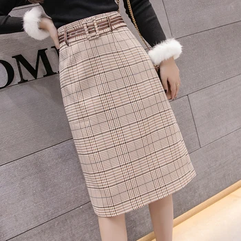 

2018 women's plaid long skirt, autumn winter fashion girls s high waist skirt, slim skirt beauty skirt two colors a-line skirt